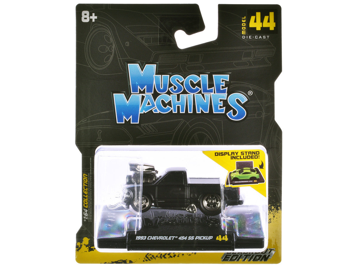 1993 Chevrolet 454 SS Pickup Truck Matt Black "Blackout Edition" 1/64 Diecast Model by Muscle Machines LuxuryLifeWay Online Store