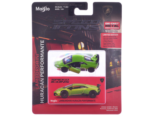 Lamborghini Huracan Performante Green "Speed Icons" Series 1/64 Diecast Model Car by Maisto-1