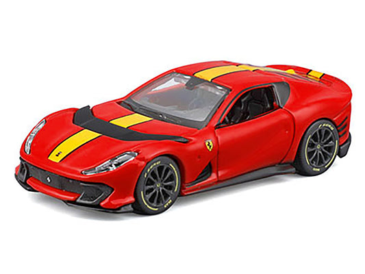 Ferrari 812 Competizione Red with Yellow Stripe "Speed Icons" Series 1/64 Diecast Model Car by Maisto-1