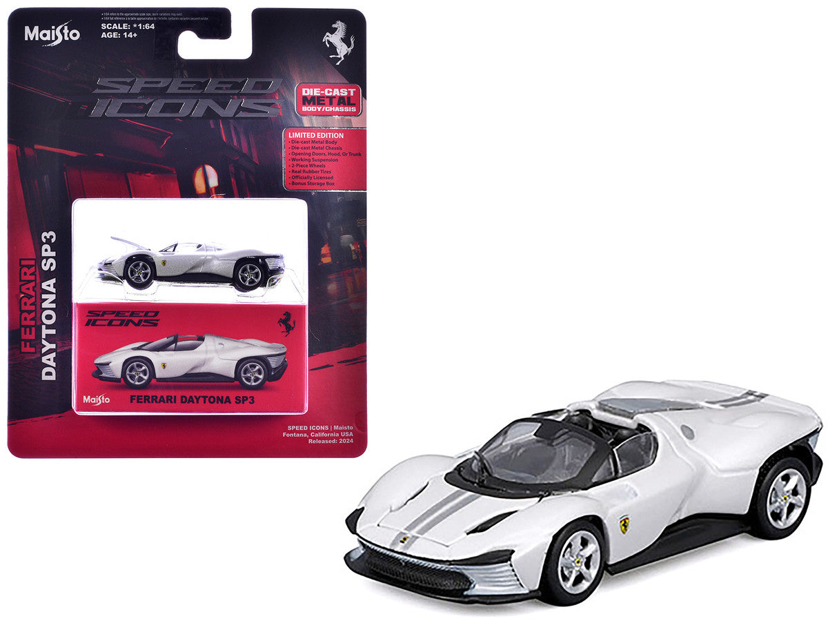 Ferrari Daytona SP3 White Metallic "Speed Icons" Series 1/64 Diecast Model Car by Maisto-0