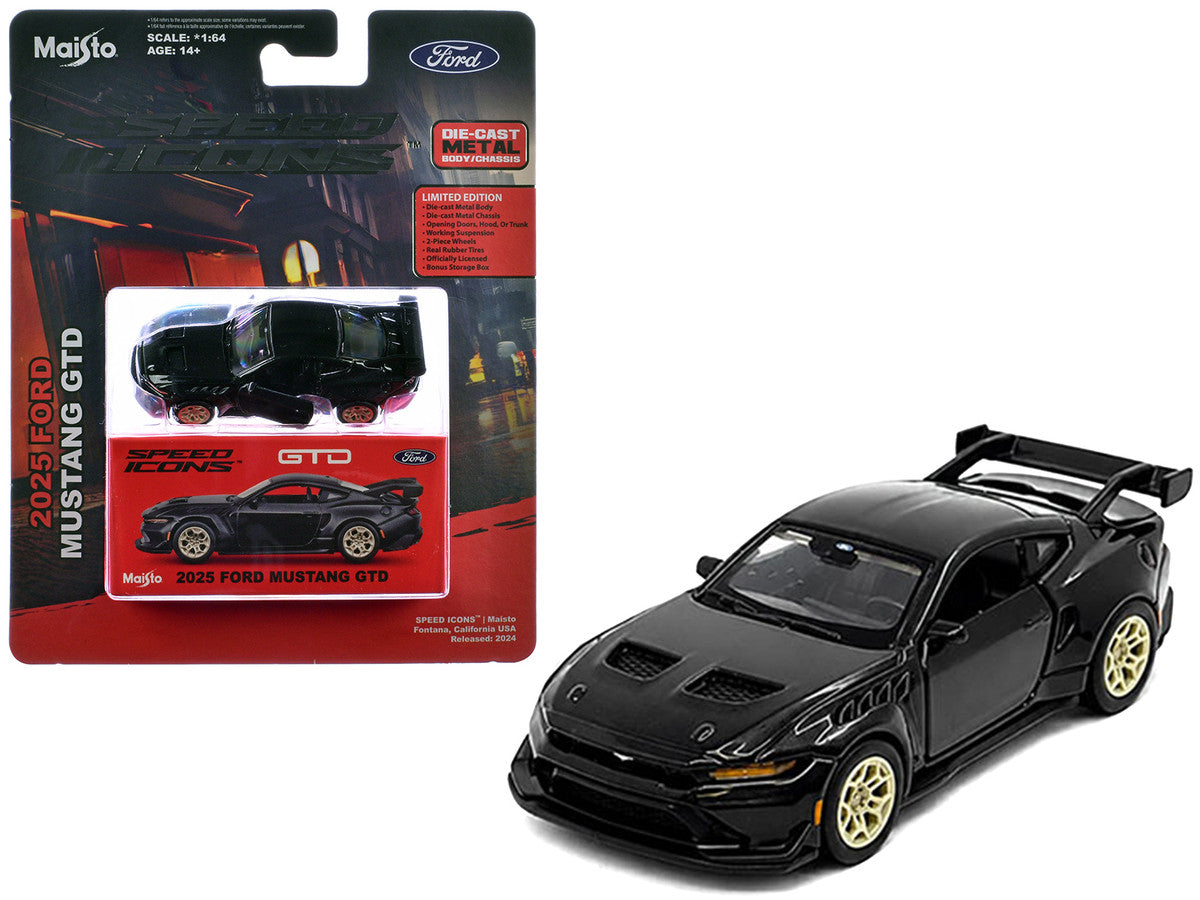 2025 Ford Mustang GTD Black Metallic "Speed Icons" Series 1/64 Diecast Model Car by Maisto Maisto