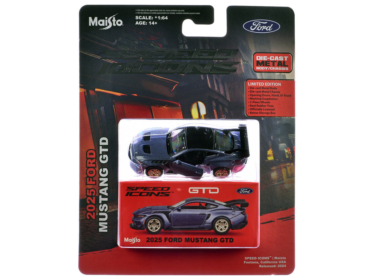 2025 Ford Mustang GTD Purple Metallic with Black Top "Speed Icons" Series 1/64 Diecast Model Car by Maisto Maisto