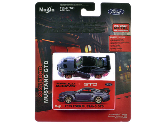 2025 Ford Mustang GTD Purple Metallic with Black Top "Speed Icons" Series 1/64 Diecast Model Car by Maisto Maisto