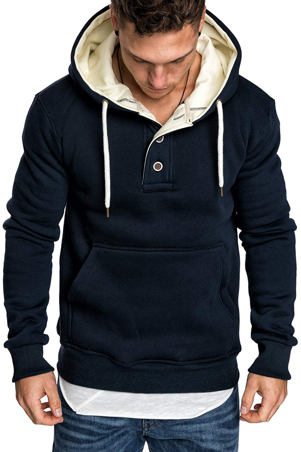 Button-trimmed hooded fleece sweatshirt Best YouTube Store
