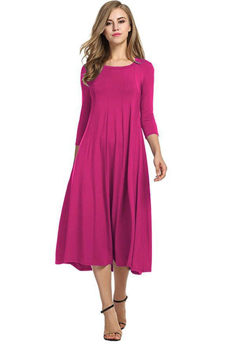 Crew Neck Sleeve Solid Color Swing Dress Best YouTube Store