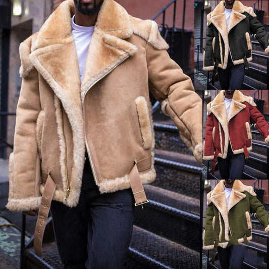 New Men's Suede Motorcycle Warmth Padded Jacket LadyShow.Store