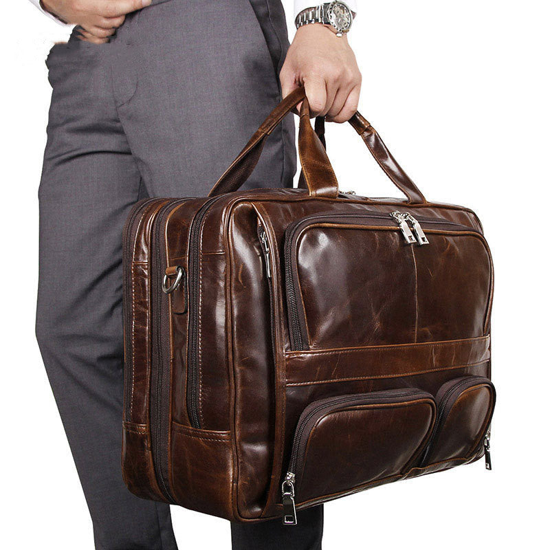 Men's Large Capacity Leather Handbag Computer Briefcase CJD