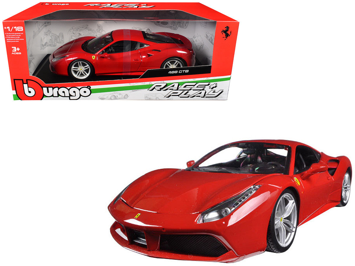 Ferrari 488 GTB Red 1/18 Diecast Model Car by Bburago-2