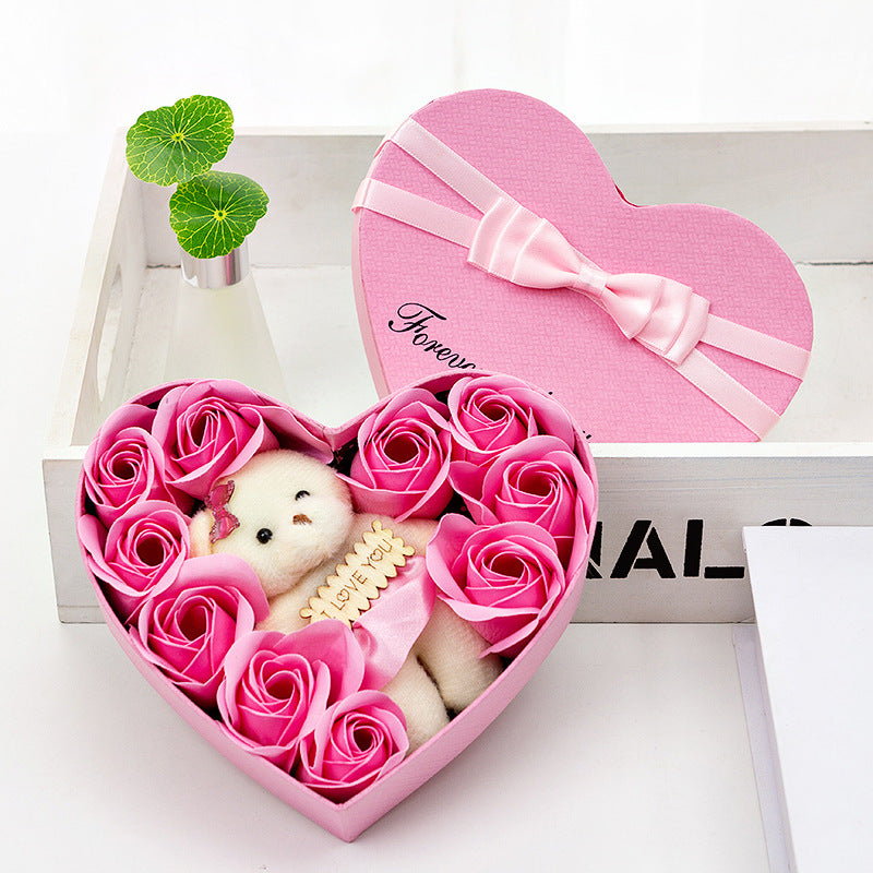 10 Soap Flower Rose Gift Box Bear Christmas Girlfriend Birthday Wedding Gift for Valentine's Day CJD