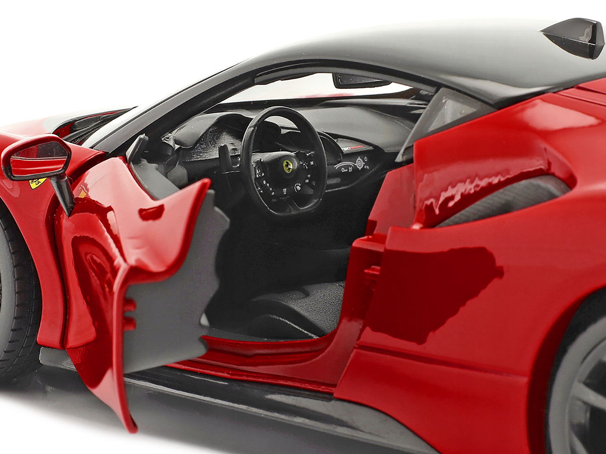 Ferrari SF90 Stradale Red with Black Top "Race + Play" Series 1/18 Diecast Model Car by Bburago Bburago