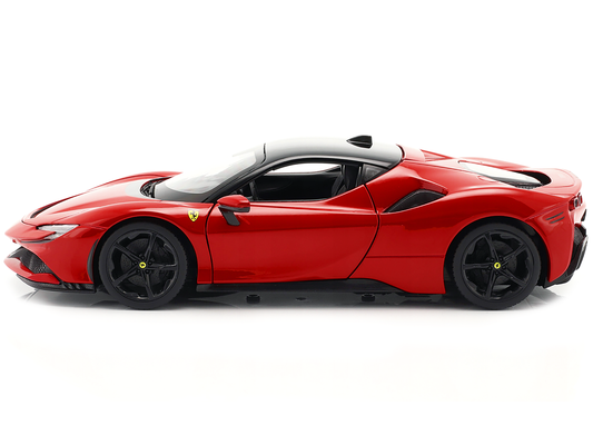 Ferrari SF90 Stradale Red with Black Top "Race + Play" Series 1/18 Diecast Model Car by Bburago Bburago