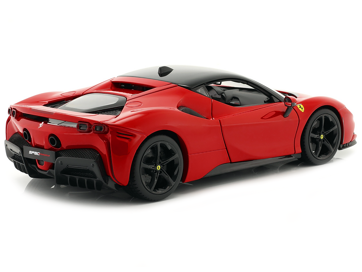 Ferrari SF90 Stradale Red with Black Top "Race + Play" Series 1/18 Diecast Model Car by Bburago Bburago