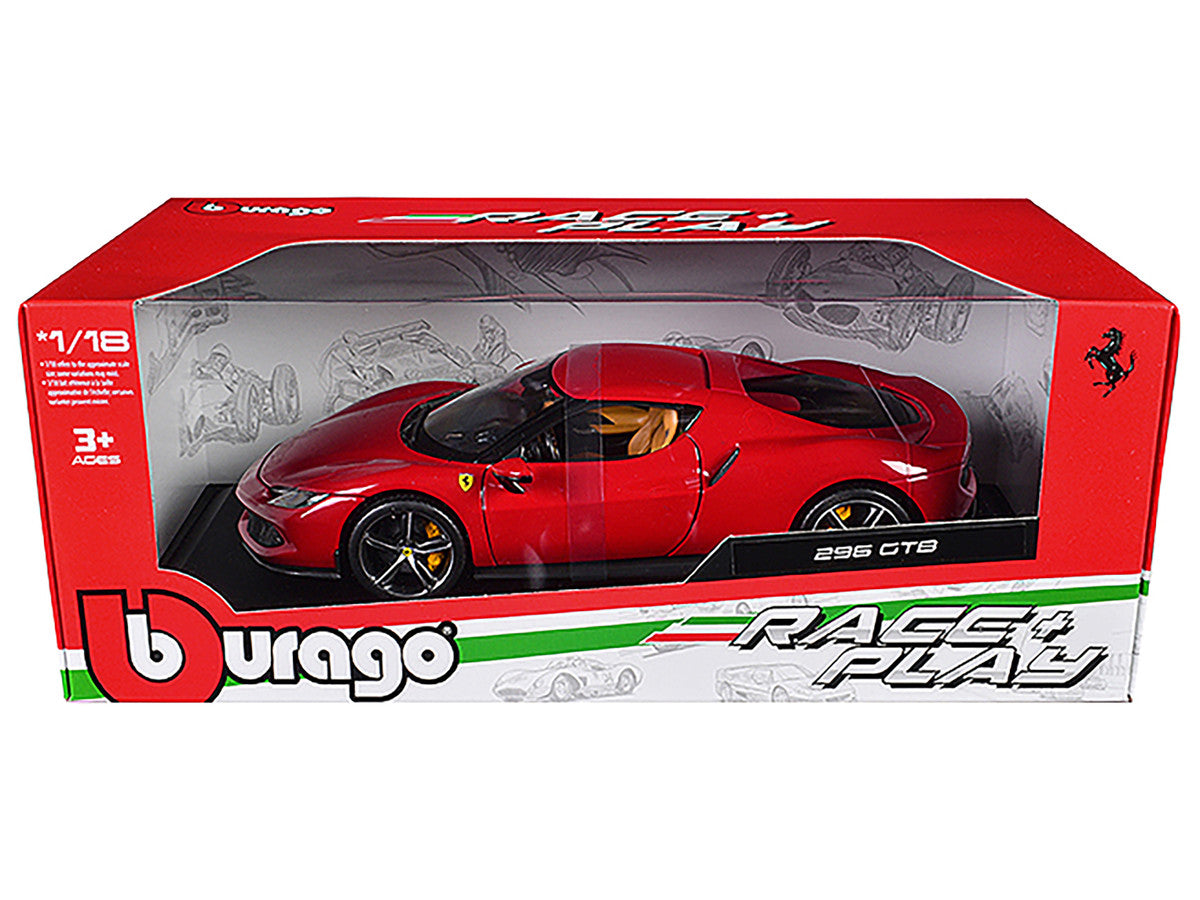 Ferrari 296 GTB Red "Race + Play" Series 1/18 Diecast Model Car by Bburago-2