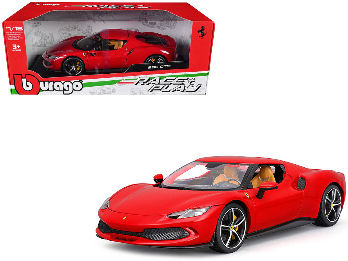 Ferrari 296 GTB Red "Race + Play" Series 1/18 Diecast Model Car by Bburago-0