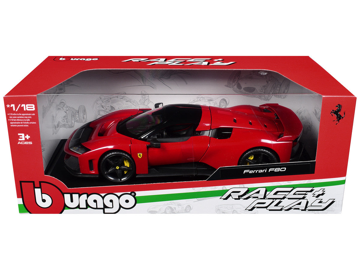 Ferrari F80 Red with Black Top "Race + Play" Series 1/18 Diecast Model Car by Bburago Bburago