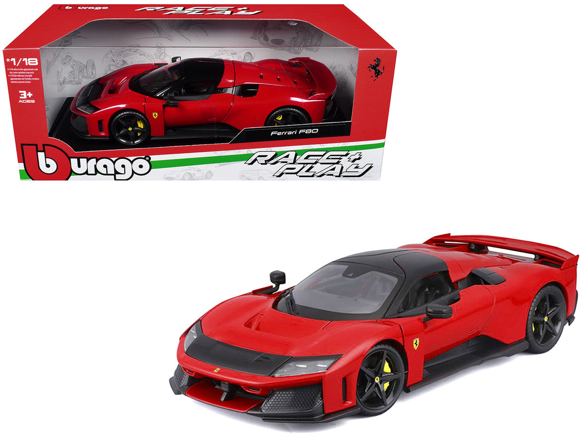 Ferrari F80 Red with Black Top "Race + Play" Series 1/18 Diecast Model Car by Bburago Bburago