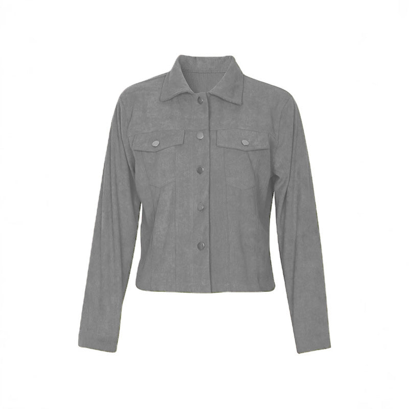 Women's Corduroy Long Sleeve Jacket - Casual Button-Up Coat With Flap Pockets Accent Plus