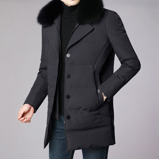 Mid-length thick warm casual hooded coat