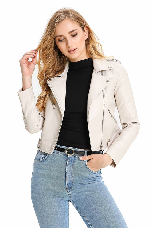 Leather Women's Short Fashion PU Small Slim Slim-fit Motorcycle Leather Jacket LadyShow.Store
