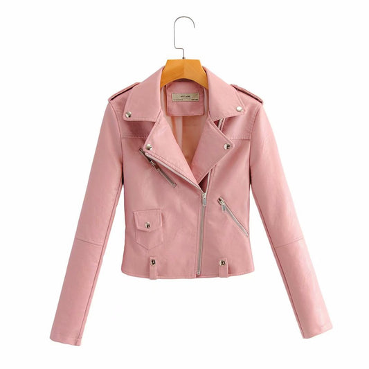 Leather Women's Short Fashion PU Small Slim Slim-fit Motorcycle Leather Jacket LadyShow.Store