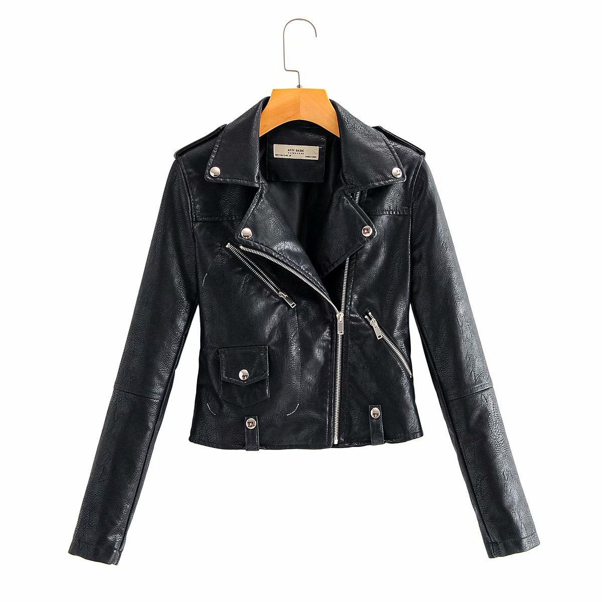 Leather Women's Short Fashion PU Small Slim Slim-fit Motorcycle Leather Jacket LadyShow.Store