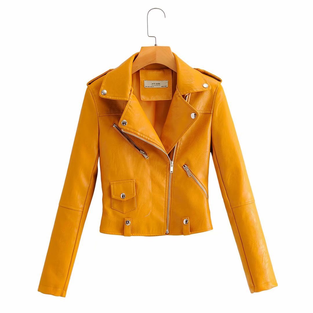 Leather Women's Short Fashion PU Small Slim Slim-fit Motorcycle Leather Jacket LadyShow.Store