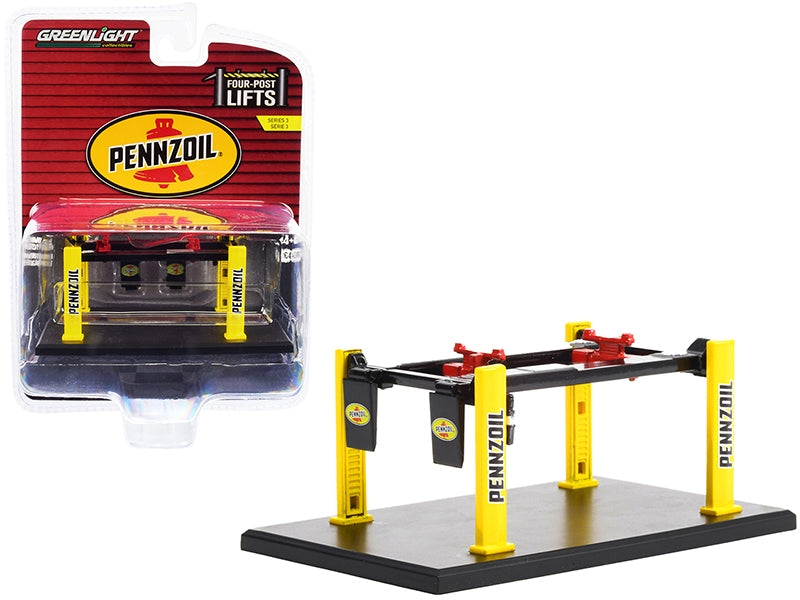 Adjustable Four-Post Lift "Pennzoil" Black and Yellow "Four-Post Lifts" Series 3 1/64 Diecast Model by Greenlight
