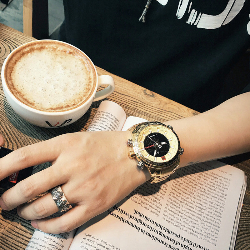 Waterproof LED Dual Display Multi-function Quartz Watch Pi-Mart