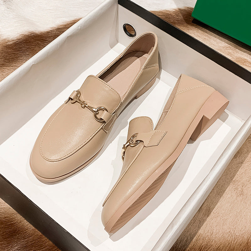 Small Black Leather Shoes Women's Leather Women's Shoes All Match Flat Shoes Women LadyShow.Store