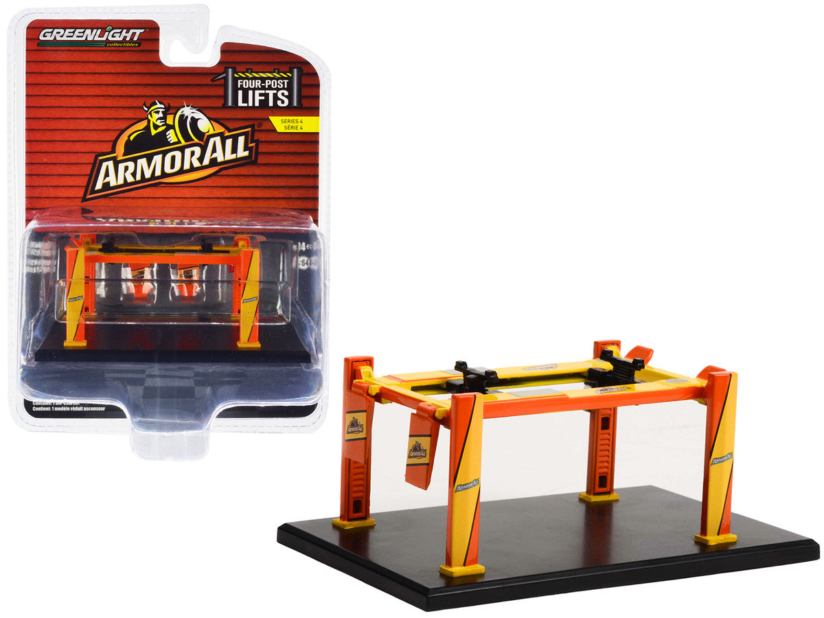 Adjustable Four-Post Lift "ArmorAll" Orange and Yellow "Four-Post Lifts" Series 4 1/64 Diecast Model by Greenlight Greenlight