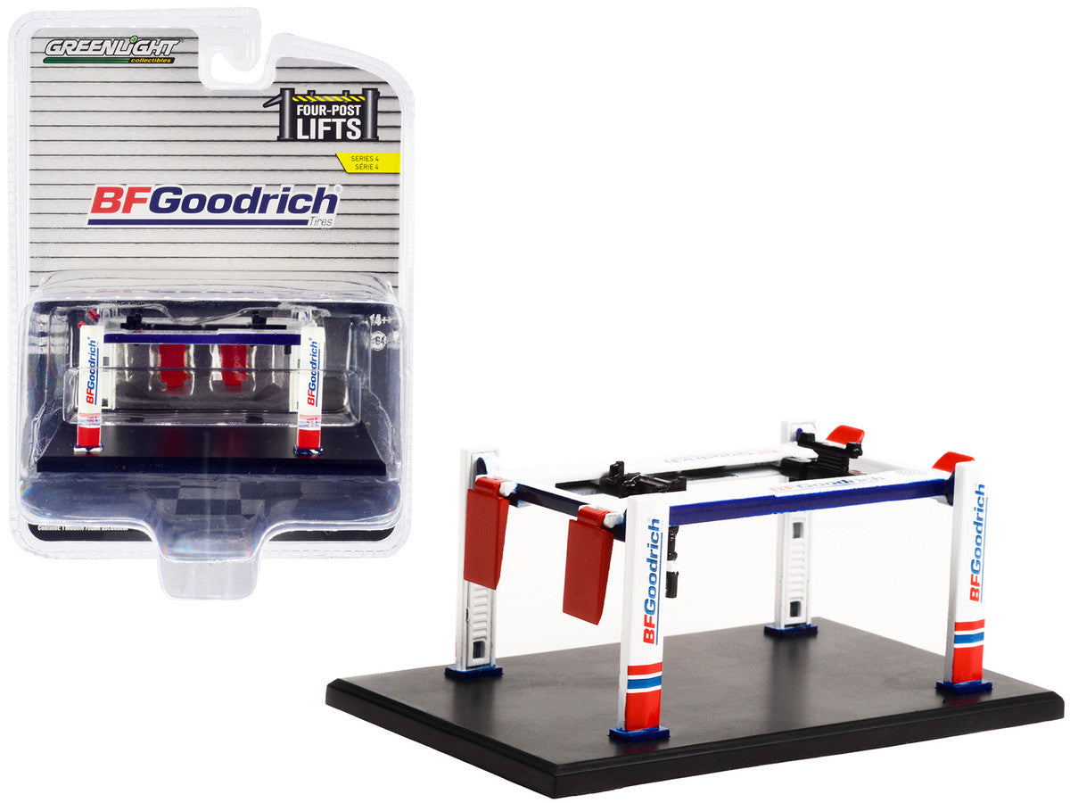Adjustable Four-Post Lift "BFGoodrich" White and Red "Four-Post Lifts" "Four-Post Lifts" Series 4 1/64 Diecast Model by Greenlight Greenlight