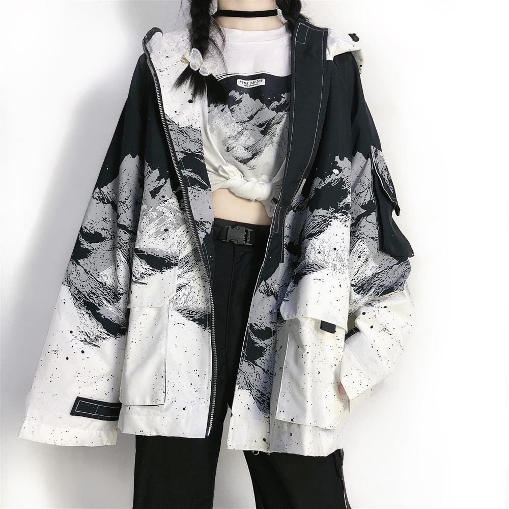 Snow Mountain Hooded Loose Casual Windbreaker Jacket Girl Jacket