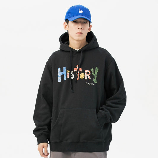 Artistic Letters Color Print Hooded Pullover Loose Sweatshirt