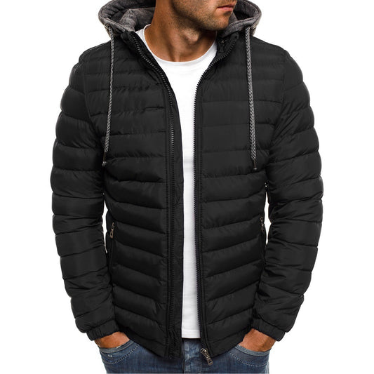 Stand-Up Collar Padded Jacket Outdoor Hooded Striped Men'S Cotton Padded Jacket