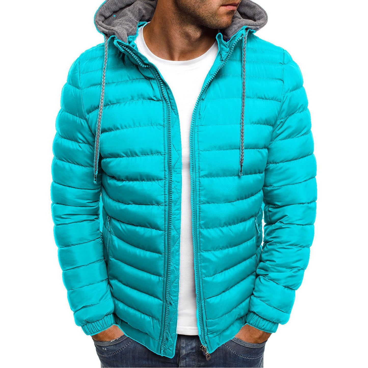 Stand-Up Collar Padded Jacket Outdoor Hooded Striped Men'S Cotton Padded Jacket