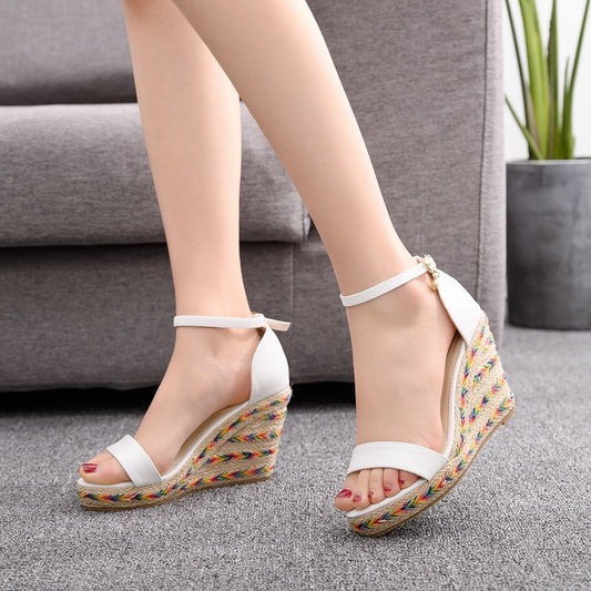 Straw Bohemian Platform Wedge Sandals LadyShow.Store
