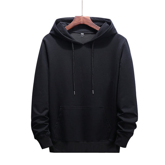 Color: Black, Size: 8XL - Men'S Loose Casual Solid Color Hooded Long-Sleeved Top