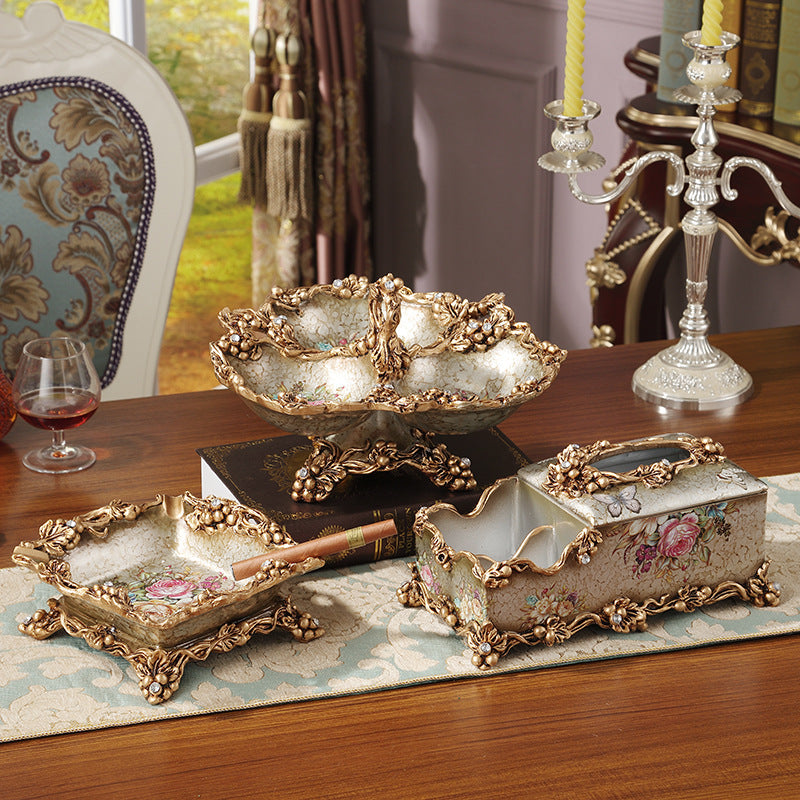 European-style Fruit Plate Three-piece Coffee Table Decoration Ashtray Tissue Box Set Best YouTube Store