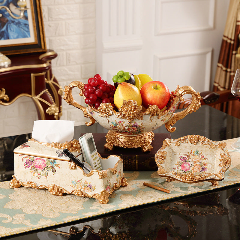 European-style Fruit Plate Three-piece Coffee Table Decoration Ashtray Tissue Box Set Best YouTube Store