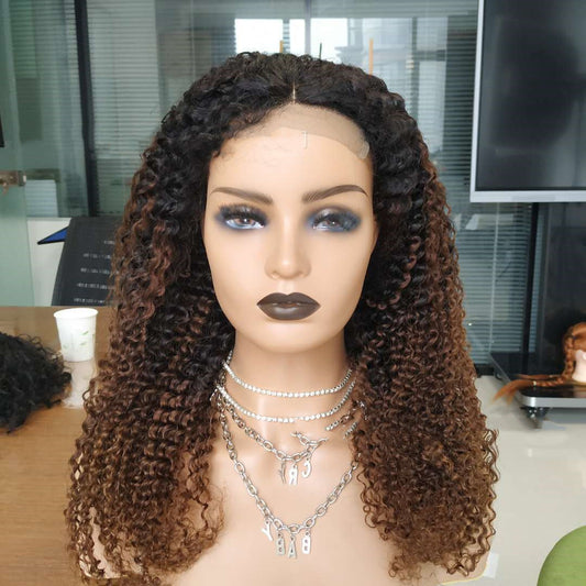 10A Ombre Human Hair Kinky Curly 4x4 Lace Front Wigs T1B 30 LadyShow.Store
