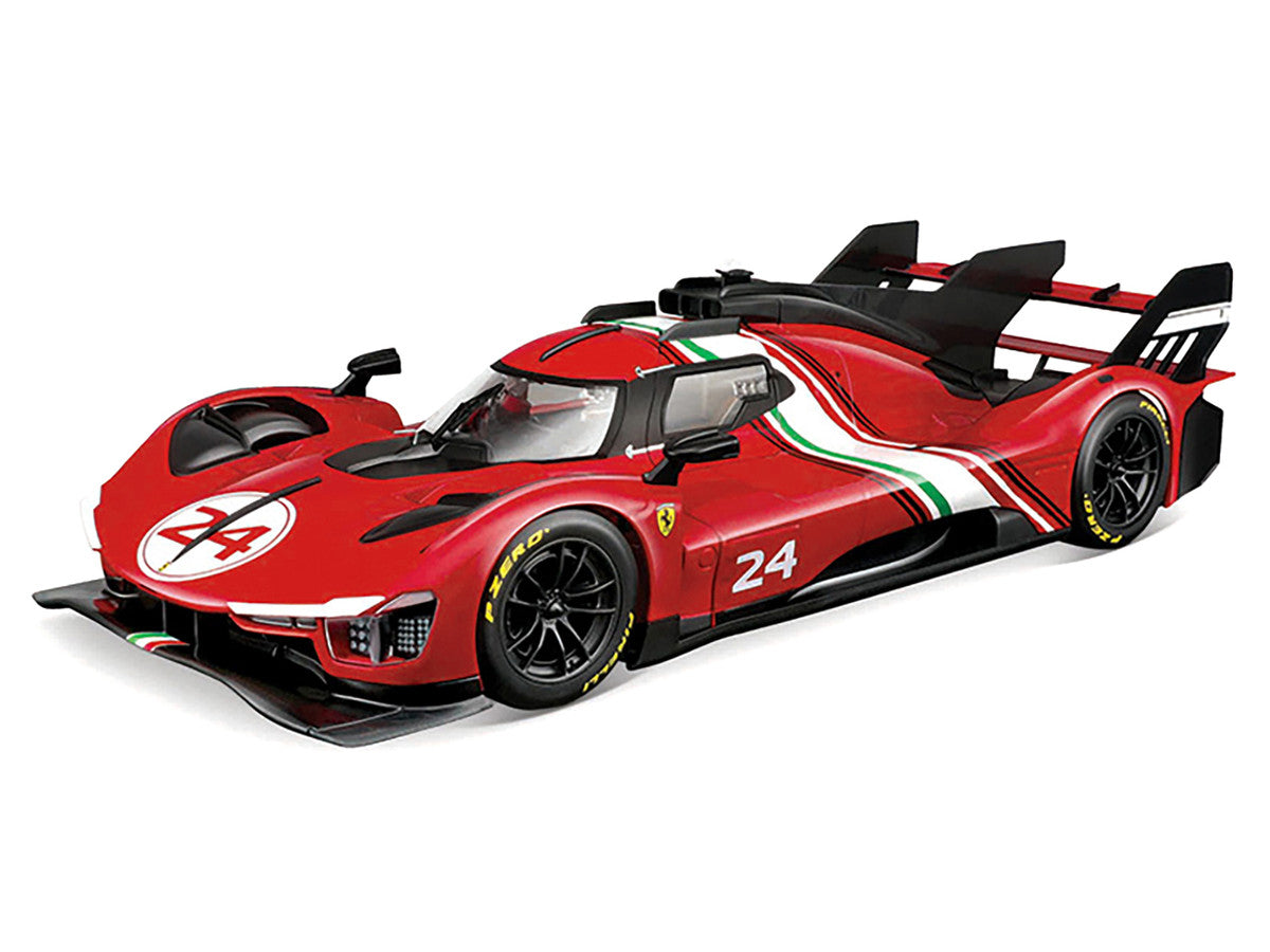 Ferrari 499P Modificata #24 Red with Italian Flag Stripes "Racing" Series 1/18 Diecast Model Car by Bburago-1