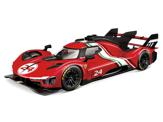 Ferrari 499P Modificata #24 Red with Italian Flag Stripes "Racing" Series 1/18 Diecast Model Car by Bburago-1