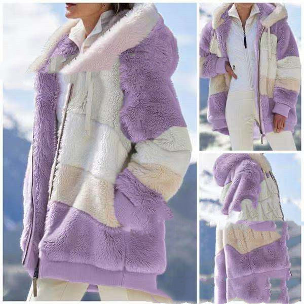 Multicolor patchwork hooded short fashion jacket Accent Plus