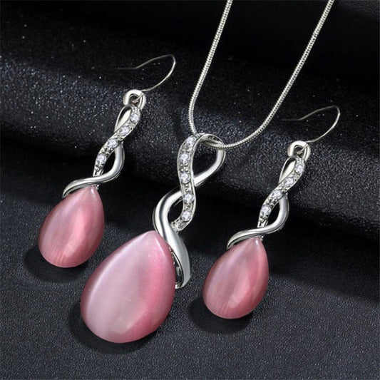 Fashion Opal Jewelry Sets For Woman Cubic zirconia Water Drop Necklace Pendant Earrings Statement Bridal Wedding Party Gift LadyShow.Store