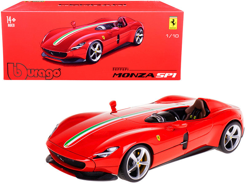 Ferrari Monza SP1 Red with Italian Flag Stripes "Signature Series" 1/18 Diecast Model Car by Bburago Bburago
