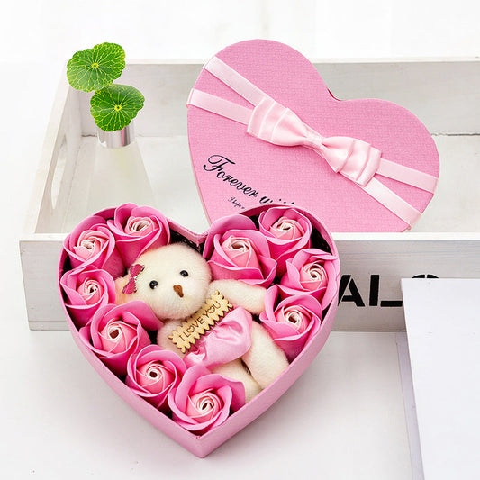 10 Soap Flower Rose Gift Box Bear Christmas Girlfriend Birthday Wedding Gift for Valentine's Day CJD