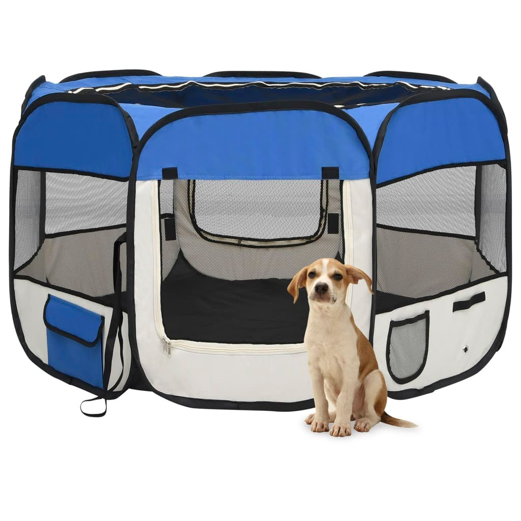 Dog Playpen Blue and Cream Polyester, Steel 43.3 x 43.3 x 22.8 in W2B