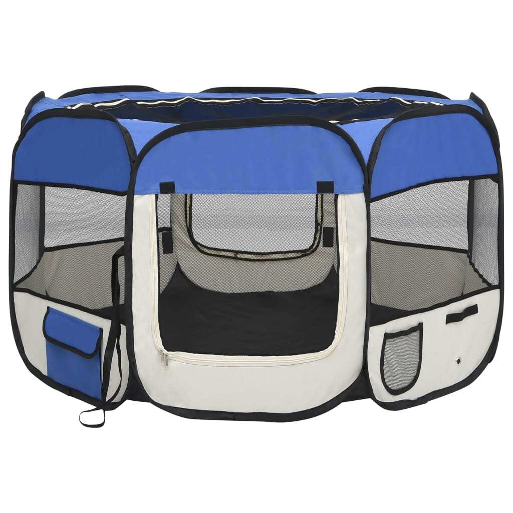 Dog Playpen Blue and Cream Polyester, Steel 43.3 x 43.3 x 22.8 in W2B