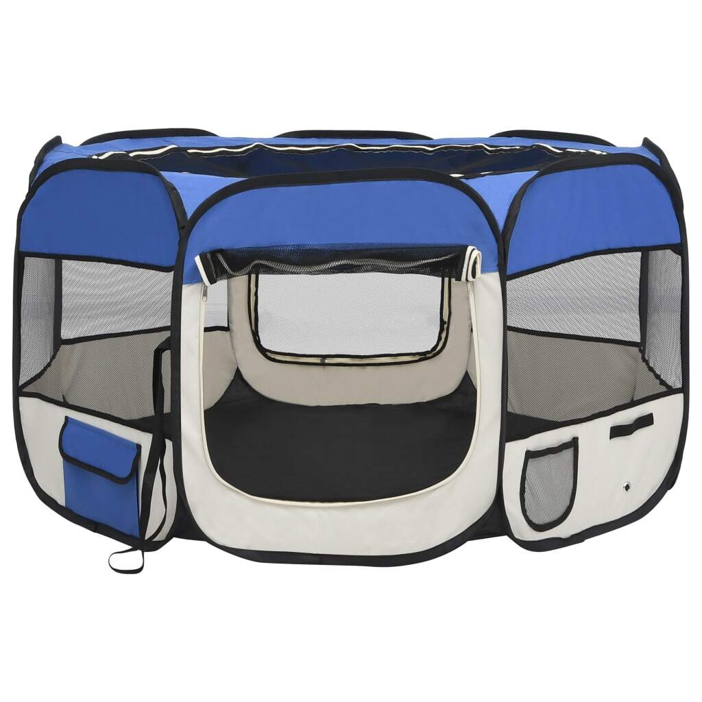 Dog Playpen Blue and Cream Polyester, Steel 43.3 x 43.3 x 22.8 in W2B