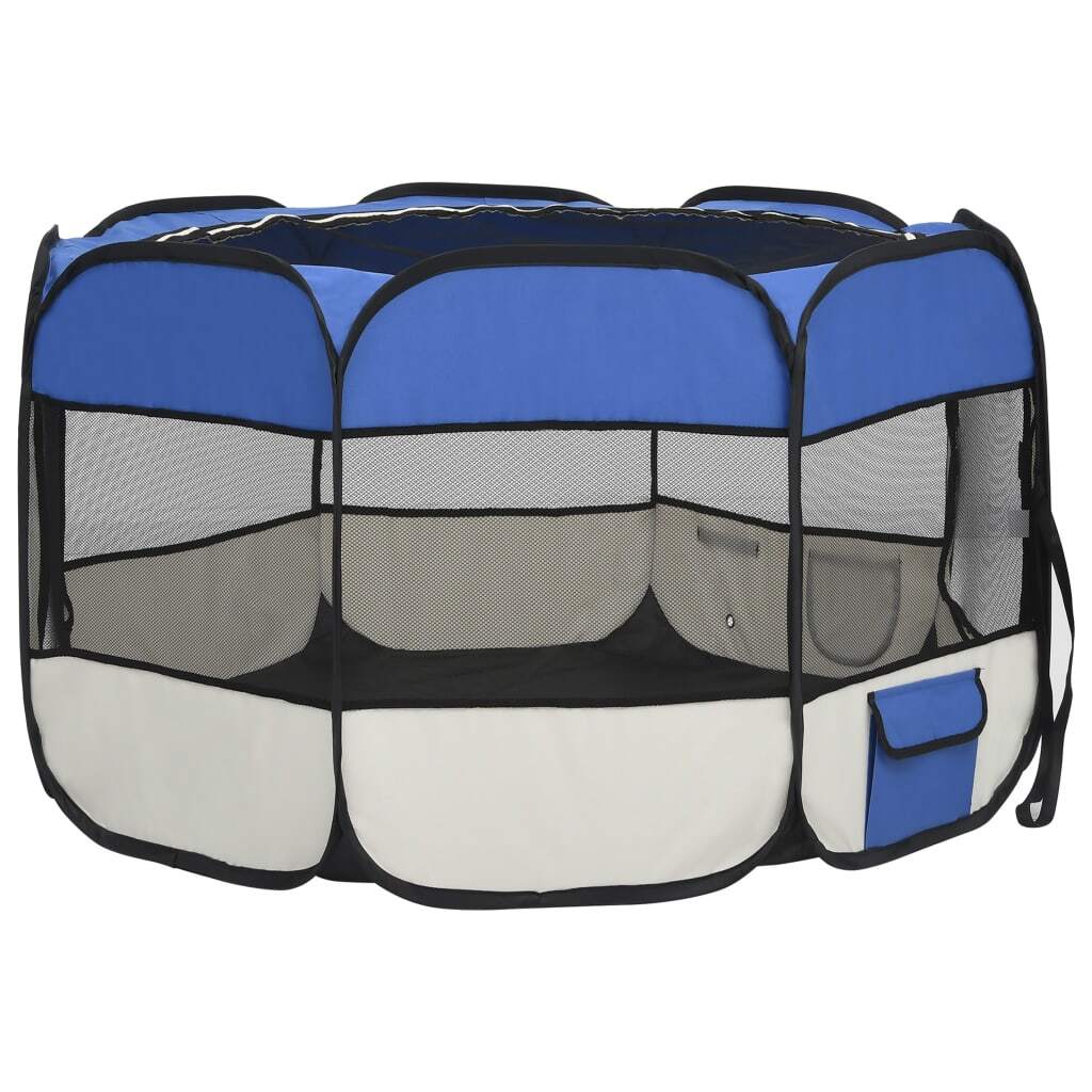 Dog Playpen Blue and Cream Polyester, Steel 43.3 x 43.3 x 22.8 in W2B